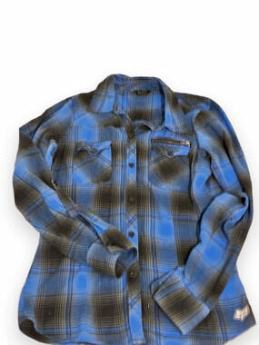 Fox Plaid Cotton Button Down in Blue & Black Like New